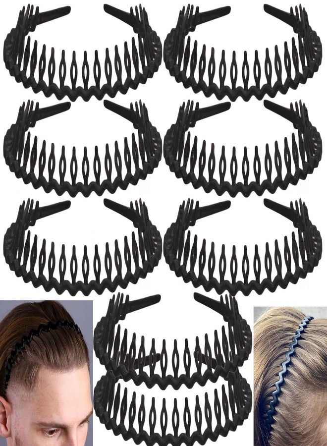 LAPOHI 8 PCS Non Slip Fashion Effortless Plastic Headbands with Teeth Comb Skinny Hair Accessories Bands for Women Men Teen Girls, Long Teeth Matte Black - Image 1